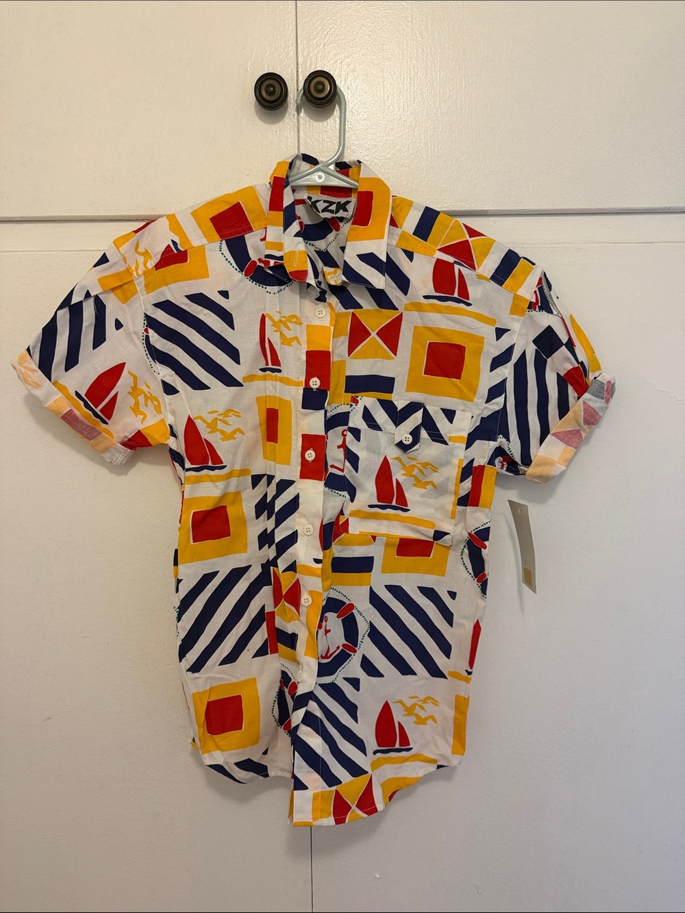 Vintage KZK Nautical Summer Beach Coastal Boat Button Down Blouse NOS Tags